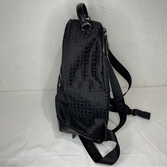 Tommy Hilfiger Backpack Black Monogram Medium Casual Purse Bookbag 14 x 12 x 6 - Picture 5 of 12